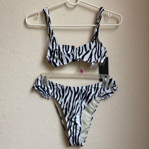Nasty Gal Zebra Print Ruffle Bikini Set